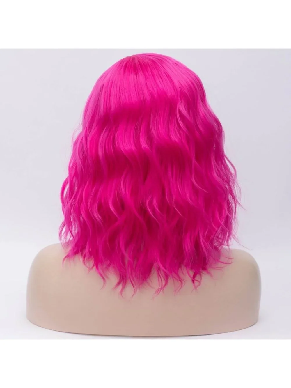Women's 14 Inch Hot Pink Wavy Bob Wig Short Curly Synthetic Heat Resistant